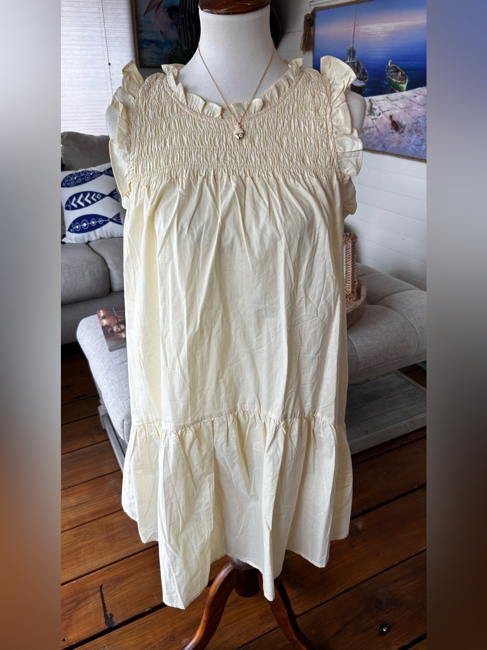 &merci Cream Cotton Smocked Ruffle Midi Dress Cottagecore M